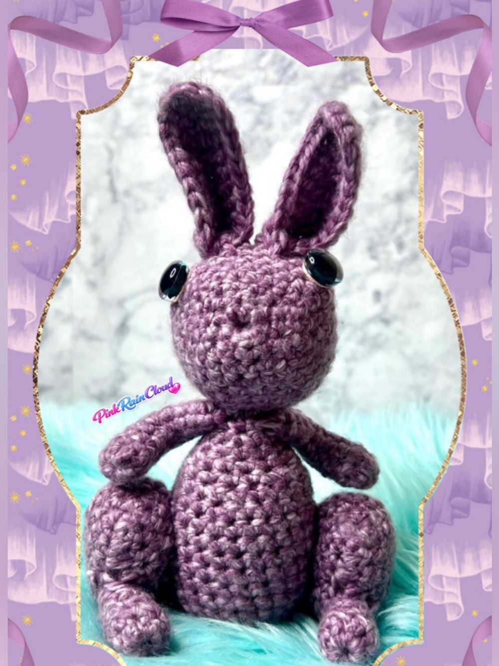 Handmade Purple Bunny Plush Crochet Toy Decor Acyclic & WOOL Blend PinkRainCloud